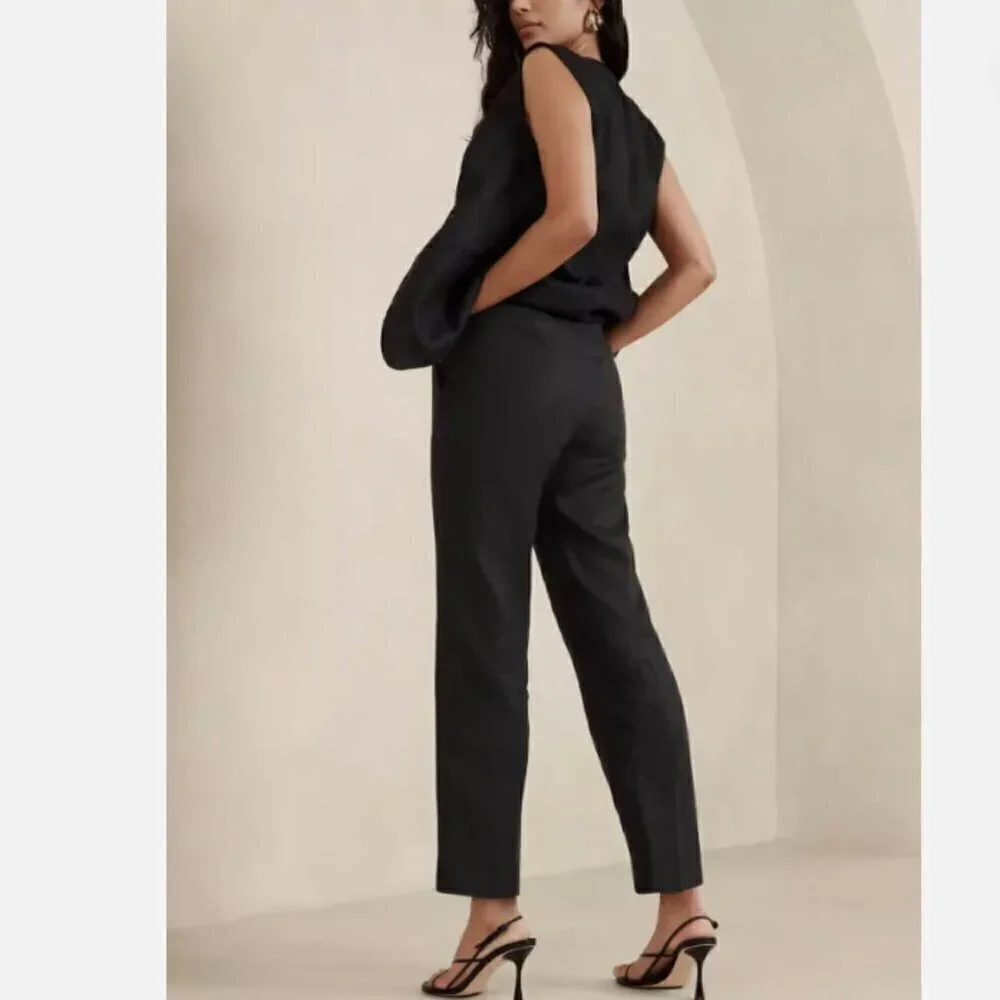 Banana Republic 100% Linen High Rise Slim Ankle Pants Black Size 12 NWT RT$120